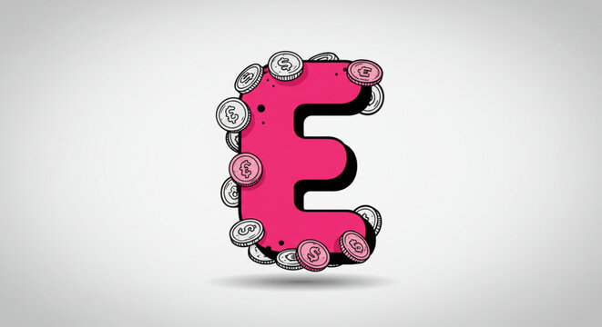 Pink Letter E with Coin Design  Bold 3D Alphabet Illustration