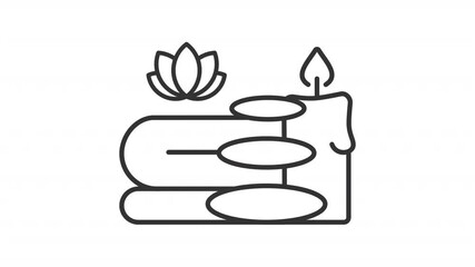 Poster - Spa line animation. Relaxation therapy animated icon. Floating smooth stones. Shaking candle flame. Aromatherapy, massage. Outline element on white background. HD video with alpha channel
