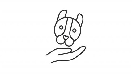 Poster - Friendly pet line animation. Dog care animated icon. Moving hand, head. Help, support. Animal preservation, domestic. Outline element on white background. HD video with alpha channel