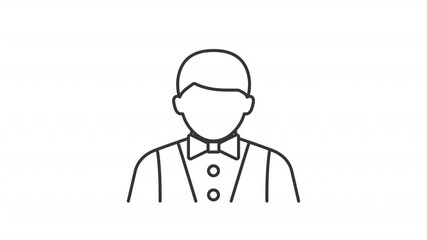 Poster - Waiter line animation. Casino worker animated icon. Shaking head, nodding. Table croupier. Restaurant employee, hospitality. Outline element on white background. HD video with alpha channel