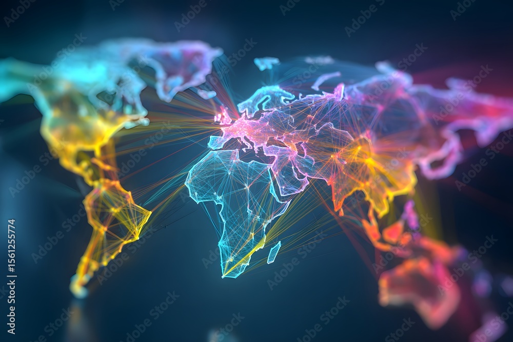 Countries Connecting A world map with colorful lines connecting different countries ...