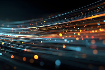 Poster - 
Abstract digital background with colorful light streaks and lines moving rapidly in the dark, representing data transfer speed or futuristic technology.

