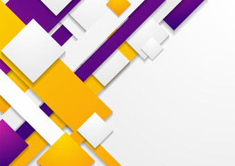Poster - Violet yellow geometric stripes and squares abstract modern tech background. Concept vector design
