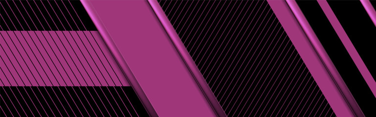 Poster - Black violet abstract geometric banner with glossy stripes and lines. Corporate vector background
