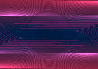 Poster - Bright purple minimal tech lines and circles abstract futuristic glowing background. Vector digital art design