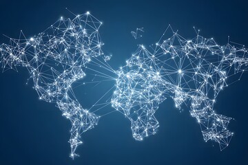 Aufkleber - 
Abstract digital world map with global network connections, on a blue background. Concept of connectivity