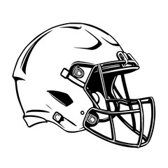 Fototapete - American Football Helmet: A bold line art illustration showcases a detailed American football helmet in profile view, emphasizing its protective design and strong graphic style.