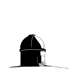 Poster - Observatory Dome: A stark, monochrome line art illustration depicts a simple observatory dome with stairs, set against a white background, showcasing its architectural form.