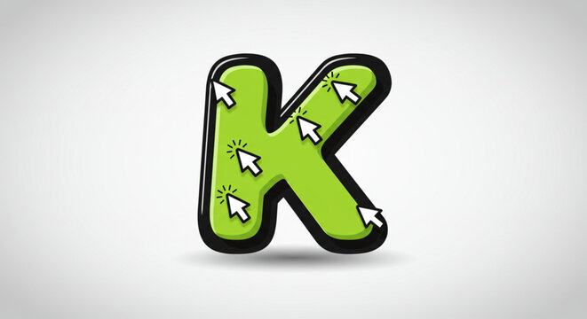 3D Green Letter K with Click Cursors Fun, Playful Alphabet Design