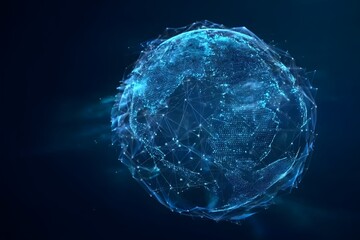 Fototapete -  A digital globe with blue light and network connections, representing global connectivity and data transfer across the world in a high-tech style