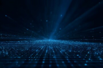 Leinwandbilder - Abstract blue digital grid background with light rays and space for text. Digital technology, big data or cyber security concept.
