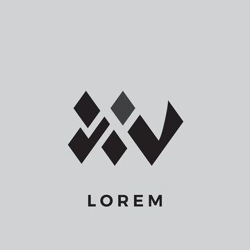 XV Letter Logo Design, three prominent dots, looks detailed and nice in black