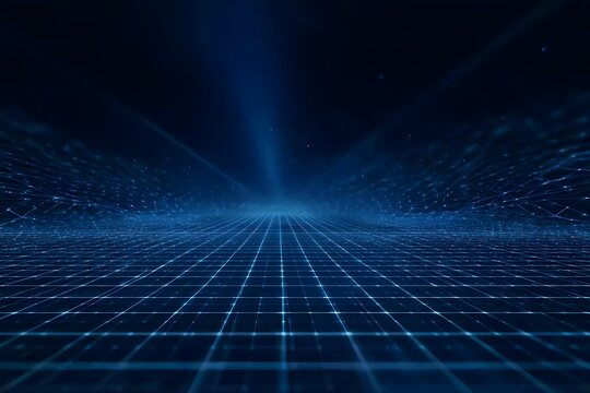 Abstract blue digital grid background with light rays and space for text. Digital technology, big data or cyber security concept.