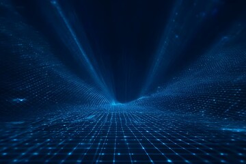 Leinwandbilder - Abstract blue digital grid background with light rays and space for text. Digital technology, big data or cyber security concept.