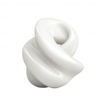 Curved white 3d geometric icon featuring interlocking abstract elements, rendered on transparent backdrop