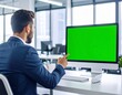 © Spike - Office Worker Showing Computer Display with Editable Green Screen