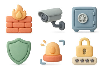 Poster - 3d security icons illustration: surveillance, safety, and firewall concepts for design