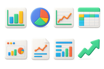 Poster - 3d analytics icons illustration: simple compositions for data visualization and design