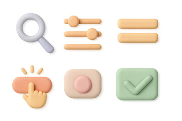 Poster - Pastel ui icon grid illustration: simple compose buttons for modern interface design