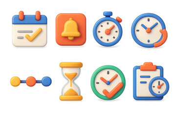 Poster - Vibrant time management icons illustration in 3d style for app and web design