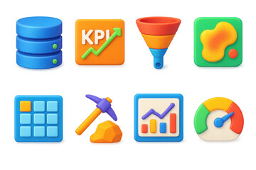 Poster - Colorful 3d analytics icons for data visualization and infographic design