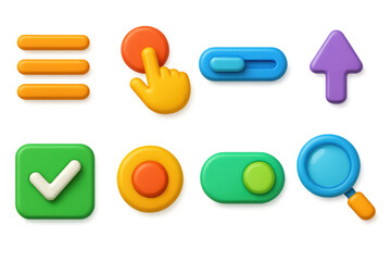 Fototapete - Colorful 3d user interface icons illustration for app and web design