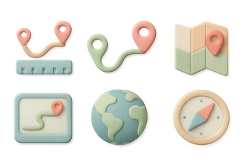 Poster - Simple map icons illustration in pastel colors for travel and navigation design