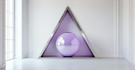 Aufkleber - Minimalist interior features purple sphere within triangular frame. Bright room, clean lines, modern aesthetic. Simple composition, elegant design.