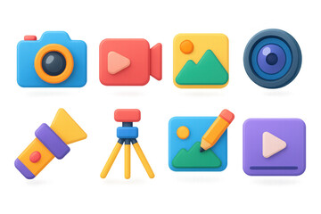Poster - Colorful media and photography illustration - simple icon set for creative design