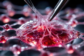 Poster - Microscopic close-up of gel-like substance being manipulated for research purposes