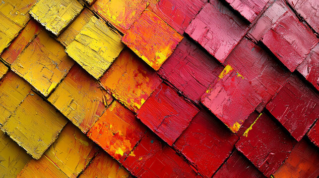 Abstract Red and Yellow Textured Blocks with a 3D Effect