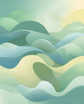abstract pastel wall background with 3d wavy gypsum design in green and yellow colors for architecture interior rendering 3d abstract wallpaper background