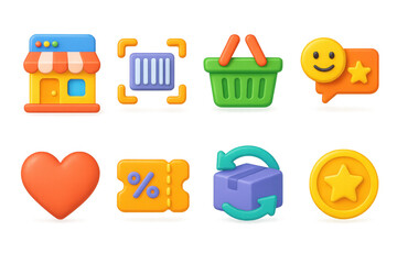 Poster - 3d shopping icons illustration for online retail and e-commerce design