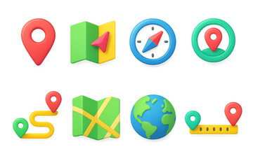Poster - 3d location icons illustration for map and navigation design in simple style