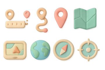 Poster - Pastel map icons illustration: gps and navigation elements for design in simple style
