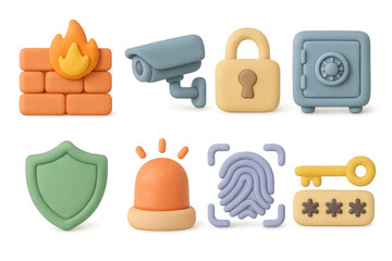 Poster - Security icons collection illustration: simple compositions for digital design