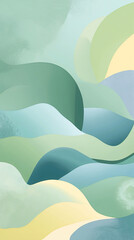 Aufkleber - minimal pastel green and yellow 3d gypsum wall background texture with flowing wave pattern for architectural design use 3d abstract wallpaper background