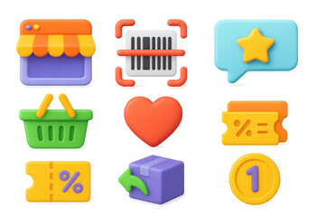 Poster - 3d e-commerce icons illustration for digital design and marketing