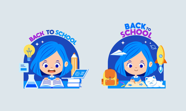 Back to school for kids colorful design for school opening. Flat style vector illustration.