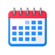 © PixelCrafted - Modern 3d calendar icon with red top and blue pages isolated on transparent background