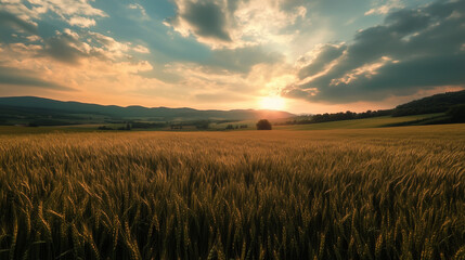 Wall Mural - green field and blue sky. field and clouds