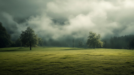 Wall Mural - green field and blue sky. field and clouds
