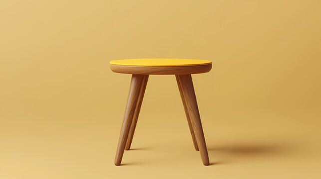 Modern Yellow and Wood Stool Minimalist Furniture Design isolated on transparent background