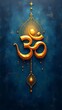 © Riteek - A painted Om symbol in gold over a rich indigo textured background with soft glowing effects — a spiritual enhancer in Vastu placement.
