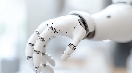 Leinwandbilder - Close-up of a robot hand, showcasing intricate designs and mechanisms, representing advancements in artificial intelligence and robotics.
