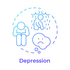 Poster - Depression blue gradient concept icon. Feeling overwhelmed. Five stages of grief. Organizational change management. Round shape line illustration. Abstract idea. Graphic design. Easy to use