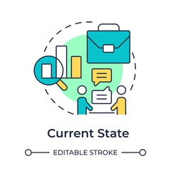 Poster - Current state multi color concept icon. Collecting data about present condition. Stage of gap analysis. Round shape line illustration. Abstract idea. Graphic design. Easy to use in blog post