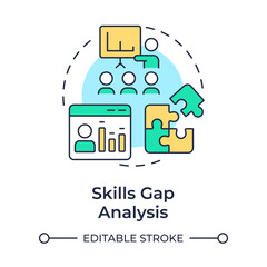Poster - Skills gap analysis multi color concept icon. HR teams aligning talent strategies. Organization development. Round shape line illustration. Abstract idea. Graphic design. Easy to use in blog post