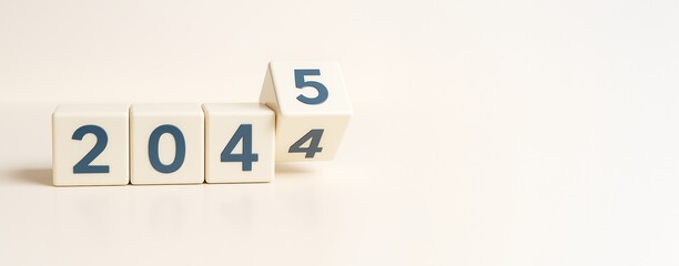Poster - White cubes with changing numbers from 2024 to 2025 on a clean light background, symbolizing new year or future transition concept.
