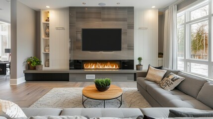 Poster - Elegant living space with a sleek built-in fireplace